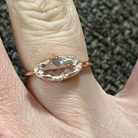 Rose Gold Plated Rose Cut Moissanite ring size 6 east to west style - Picture 7 of 16